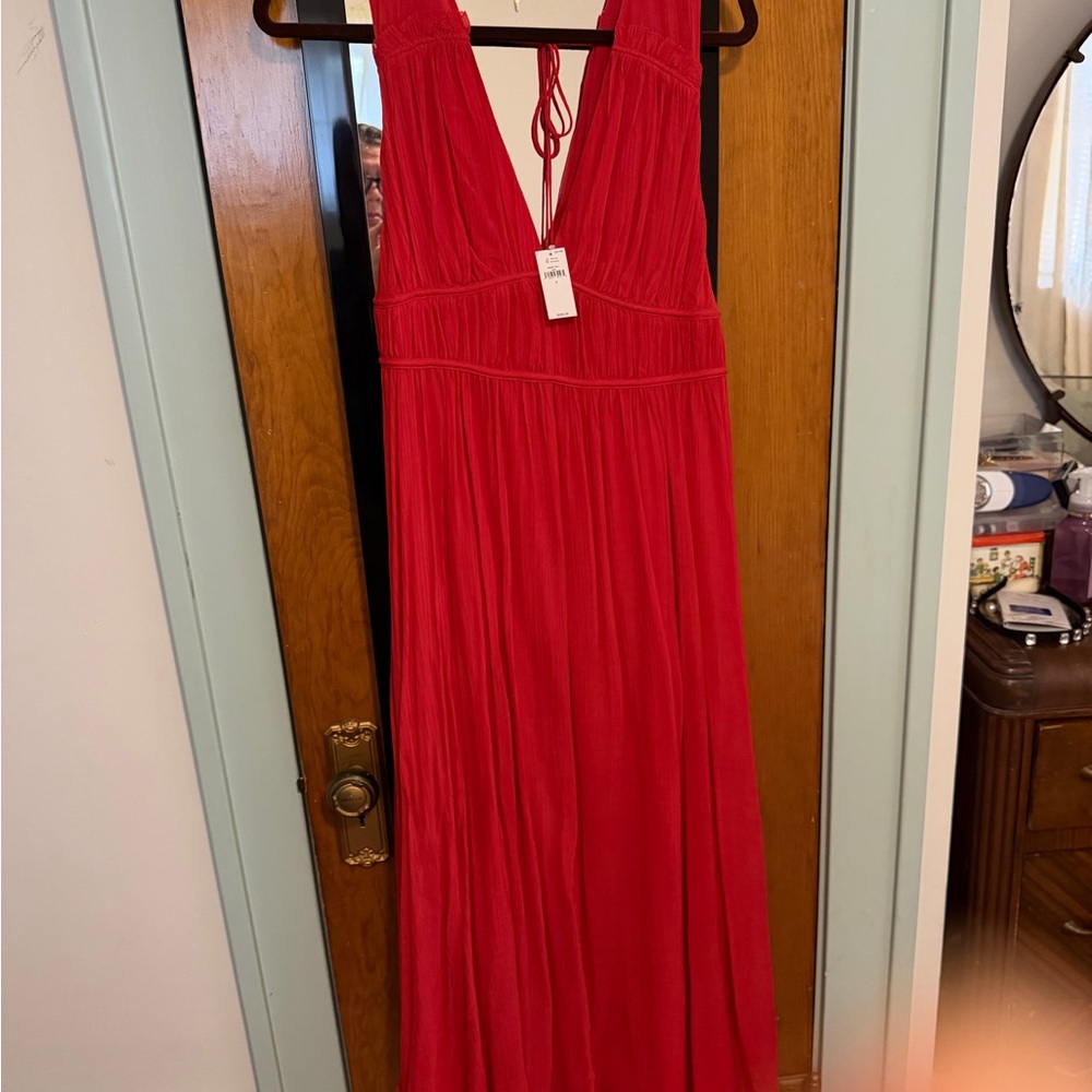 Banana Republic Red V-Neck Maxi Dress